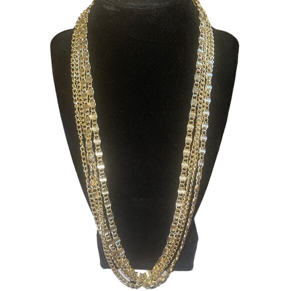 VTG Four Strand Necklace Chained Signed Sarah Coventry Geo Streetwear Gold Tone - Picture 1 of 4